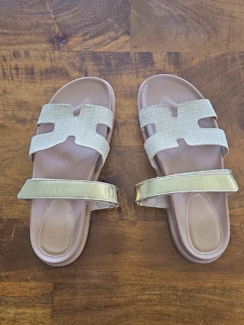 NWOB Just Fab Harlee Raffia And Gold Strap Sandals Size 8